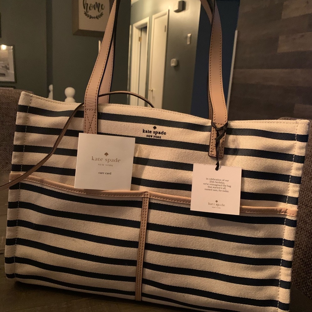Kate Spade Navy and White Stripe Sam Tote